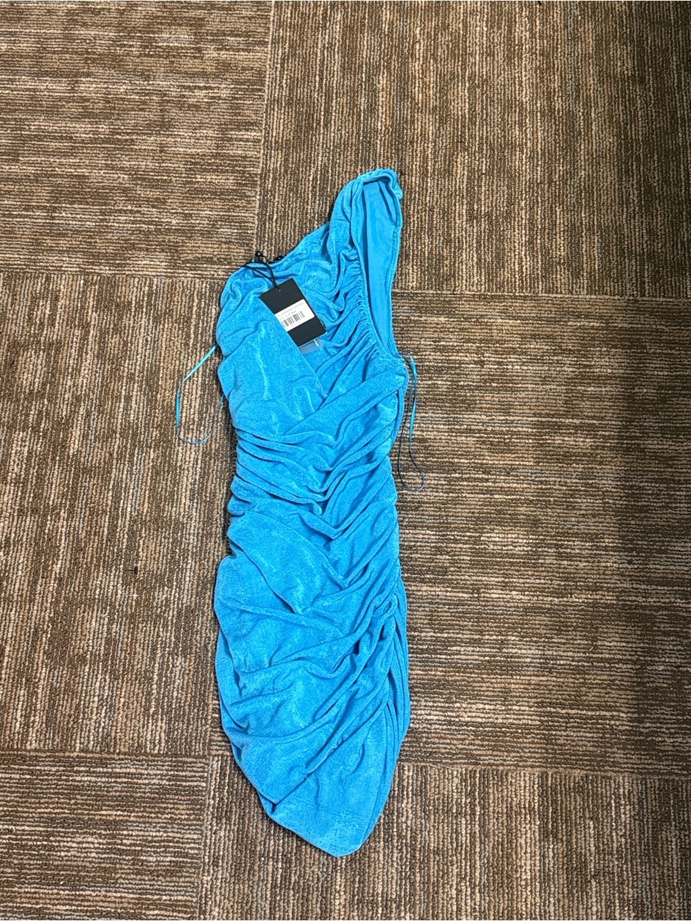 Lioness The Goddess Mini Dress One-Shoulder Blue Ruched Bodycon Dress - Picture 9 of 9